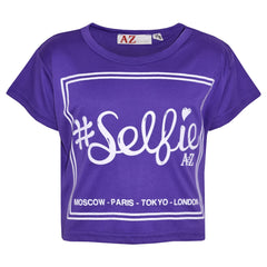 Girls Top Kids Selfie Print Stylish Crop Top & Skater Skirt Set Age 7-13 Years
