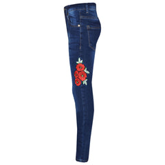 Girls Stretchy Jeans Kids Roses Print Denim Pants Trousers Jeggings 5-13 Years