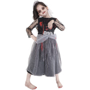 A2Z 4 Kids Girls Zombie Bride Halloween Fancy Dress Attire Bloody Eerie Corps Gown with Artificial Flowers and Bridal Veil Spooky Children's Halloween Outfit for Girls - A2Z 4 Kids