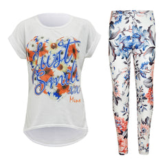 Girls Top Kids Just Smile XX Print Trendy Top & Peach Floral Legging Set 7-13 Yr
