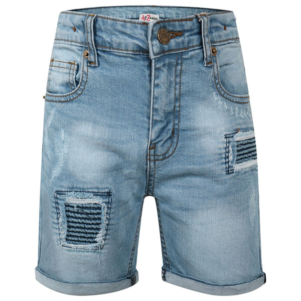Kids Boys Ripped Light Blue Denim Shorts Comfort Stretch Jeans Trouser Pants