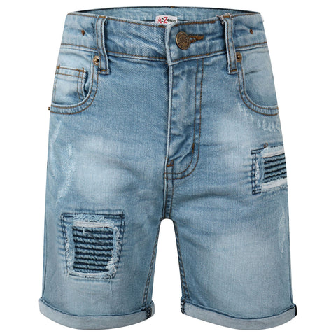 Kids Boys Ripped Light Blue Denim Shorts Comfort Stretch Jeans Trouser Pants