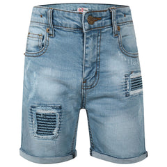 Kids Boys Ripped Light Blue Denim Shorts Comfort Stretch Jeans Trouser Pants