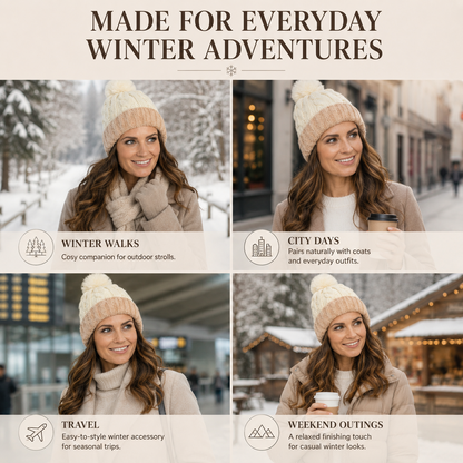 A2Z Ladies Hats Cable Chunky Bobble Knit Pom Pom Winter Warm Cozy Women Caps