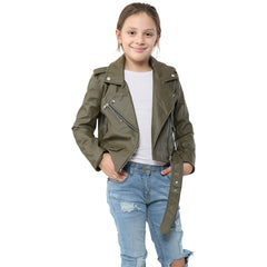 A2Z 4 Kids Girls PU Leather Jacket Zip Up Biker Trendy Belted Coats 5-13 Years