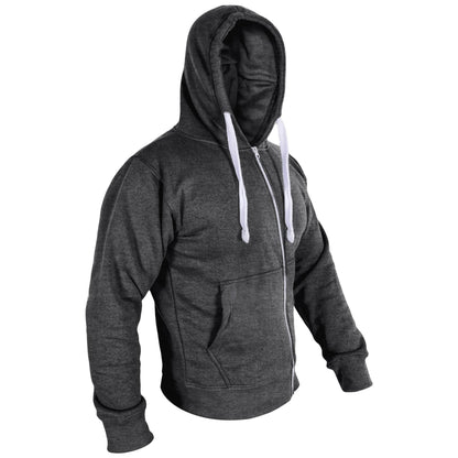 Mens Fleece Plain Zipper Hooded Long Sleeve Sweatshirt For Adults S-4XL