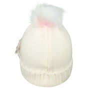 Kids Girls Cable Knit Hat Unicorn Embroided Bobble Baenie Pom Pom Soft Cosy Hat