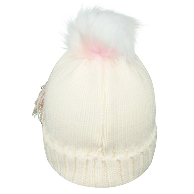 Kids Girls Cable Knit Hat Unicorn Embroided Bobble Baenie Pom Pom Soft Cosy Hat