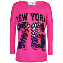 Kids Girls T Shirt New York 76 Multi Color Foil Print Trendy Fashion Top T Shirt
