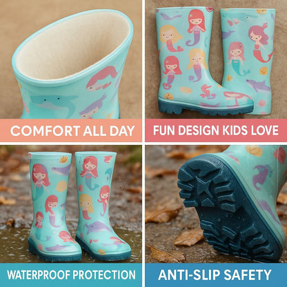 A2Z 4 kids Girls Mermaid Wellington Wellies Childrens Waterproof PVC Rain Boots