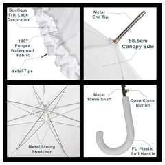 Ladies Wedding Umbrella Vintage Frill Bridal Parasol Auto Open Brolly Canopy