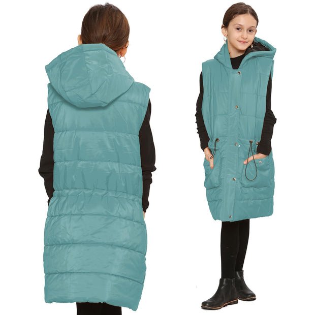 Kids Girls Fashion Oversized Gilet Long Line Jacket Long Sleeveless Coat 7-13 Yr