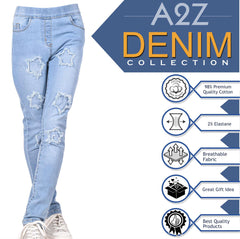 Kids Girls Denim Stars Ripped Jeans Comfort Stretchy Skinny Fashion Pants