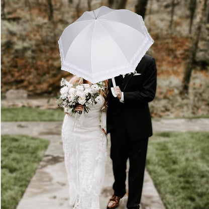 A2Z Ladies Bridal Umbrella Wedding Brolly Double Ruffle Lace Walking Dome Canopy