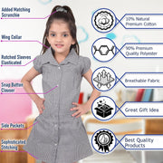 Girls Uniform School Dress Gingham Check Printed Dress With Matching Scrunchies - A2Z 4 Kids