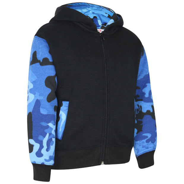 Boys Girls Jackets Kids Fleece Camouflage Hooded Hoodie Zipped Top Jacket 7-13 Y