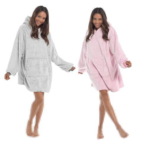 Womens Oversized Hoodie Blanket Plush Two Tone Sherpa Fleece Lining Warm Snuggle