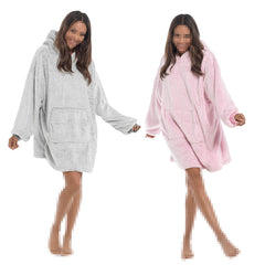 Womens Oversized Hoodie Blanket Plush Two Tone Sherpa Fleece Lining Warm Snuggle