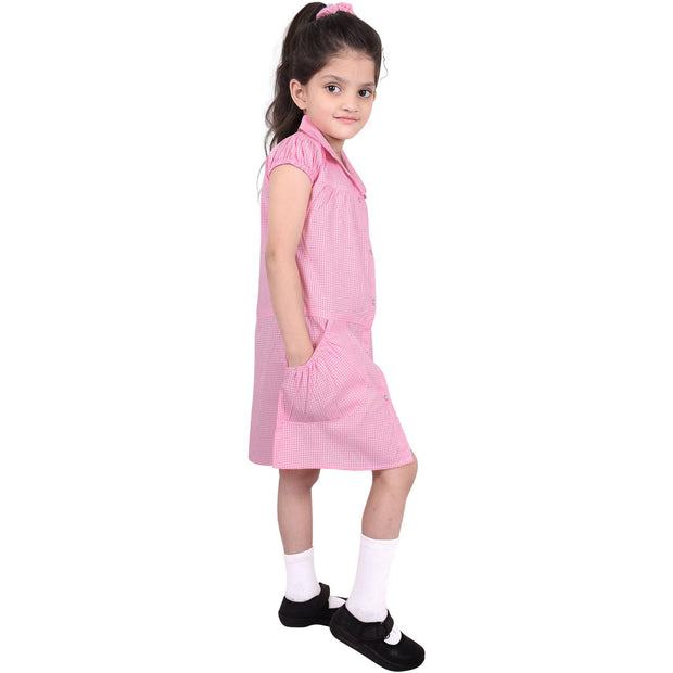 Kids Girls Pack Of 2 Uniform School Dress Gingham Dress With Matching Scrunchies