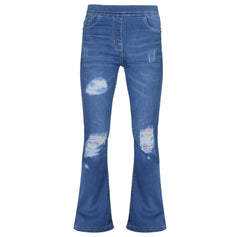 Kids Girls Denim Jeans Comfort Stretchy Flared Bell Bottom Ripped Fashion Pants