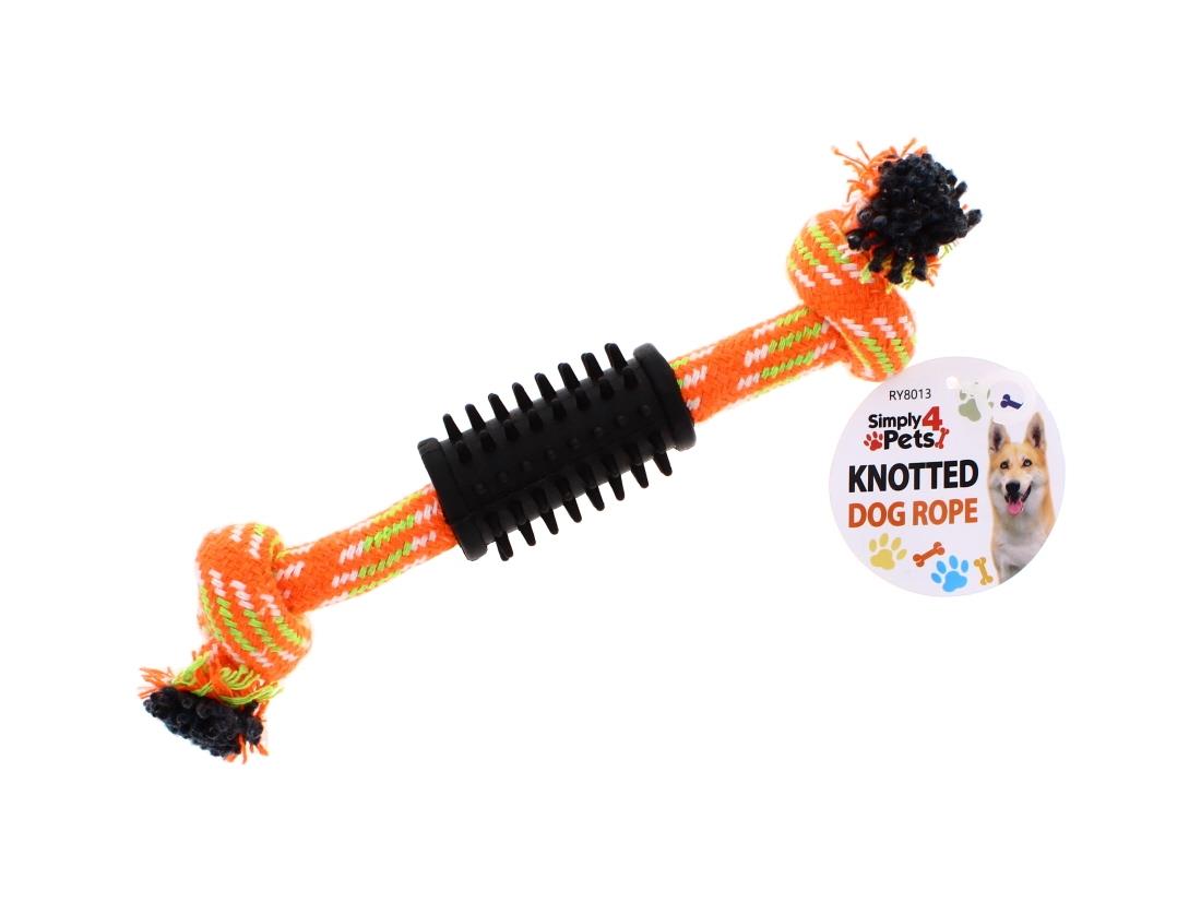 A2Z Knotted Dog Rope Chew Toy With Rubber Grip For Tug And Fetch Play