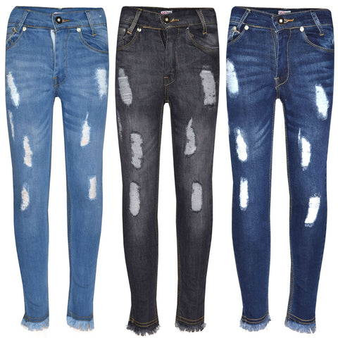 Girls Skinny Jeans Kids Stretchy Denim Ripped Rough Pants Trousers Jeggings 5-13