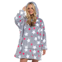 A2Z Ladies Oversized Hoodie Blanket Stars Sherpa Soft Fleece Hooded One Size