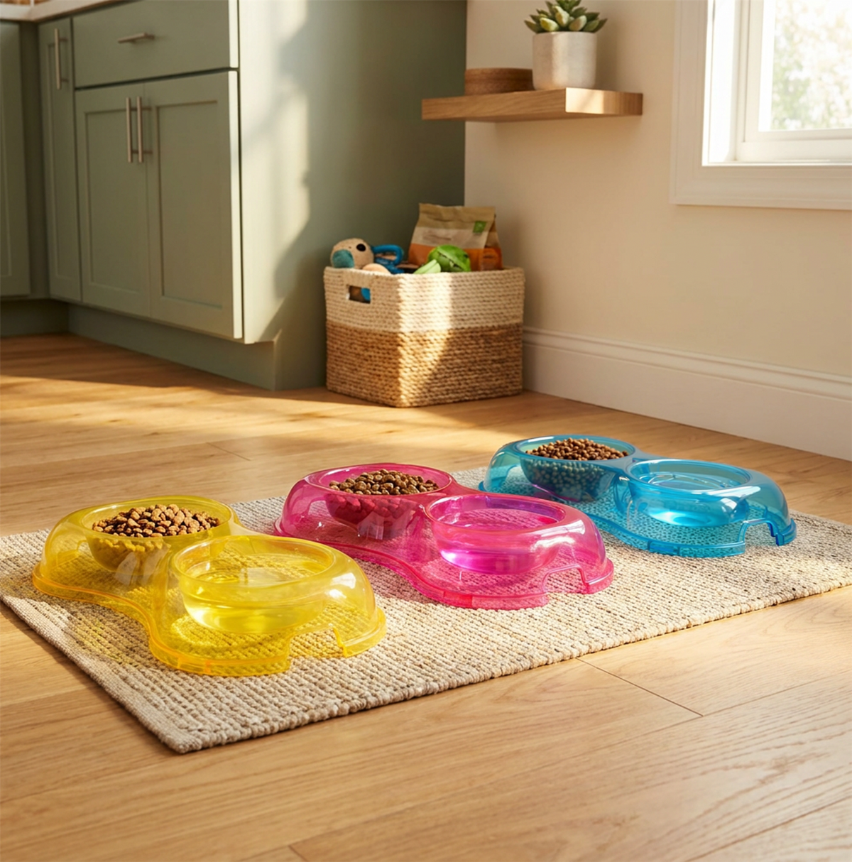 A2Z Double Pet Bowl Bone Shape Food Water Dish Twin Feeder for Cats Dogs Pack 3