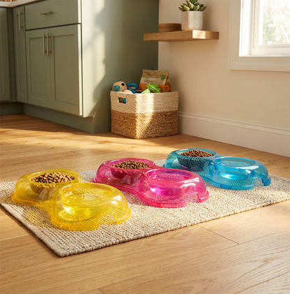 A2Z Double Pet Bowl Bone Shape Food Water Dish Twin Feeder for Cats Dogs Pack 3