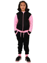 A2Z 4 Kids Girls Baby Pink Plain Tracksuit Contrast Fleece Hooded Top Bottom Jogging Suit Sweatpants Sports Joggers Activewear Set For Childrens Age 2 3 4 5 6 7 8 9 10 11 12 13 Years