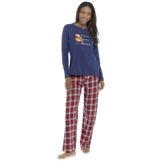 A2Z Women Pyjama Set Chirstmas Novelty Cotton Jersey Check Bottom Nightwear Set