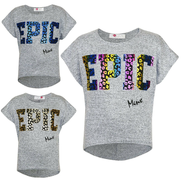 Kids Girls " EPIC " Printed Crop Top Stylish Fashion Trendy Top Age 7-13 Years