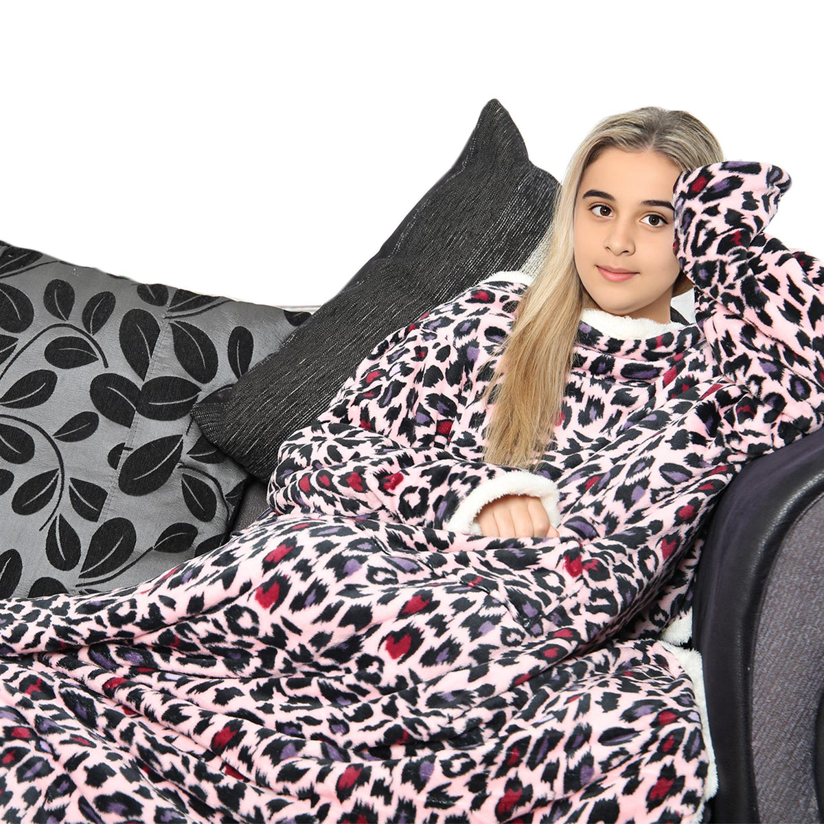 Girls Boys Unisex Wearable Fleece Snuggle Double Layer TV Blanket With Sleeves