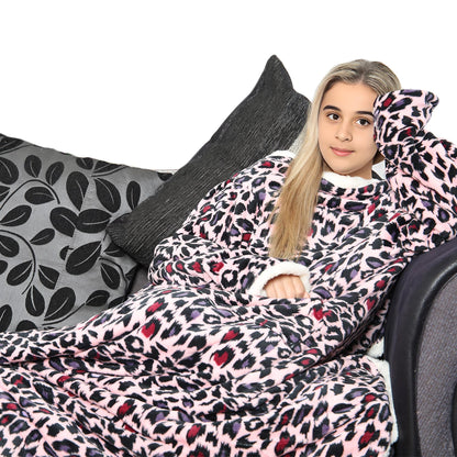 Girls Boys Unisex Wearable Fleece Snuggle Double Layer TV Blanket With Sleeves