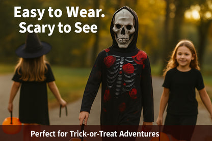 A2Z 4 Kids Boys Girls Rose Skeleton Halloween Costume Fancy Dress with Hooded