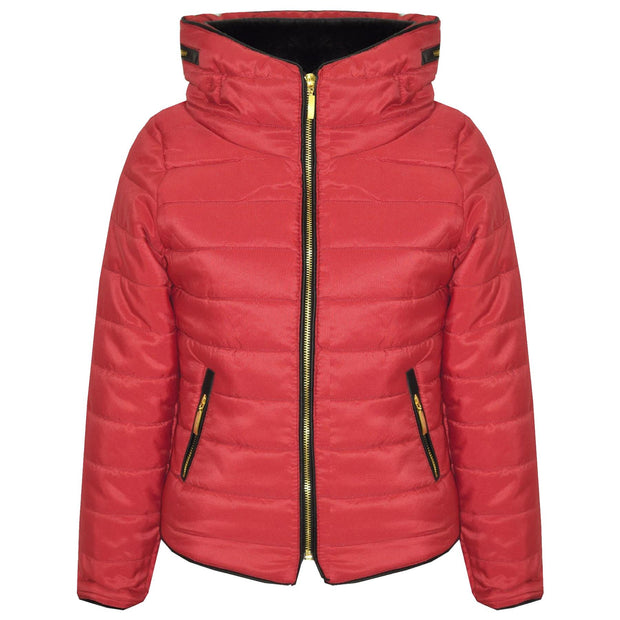 A2Z 4 Kids Girls Jacket Stylish Padded Red Puffer Bubble Fur Collar Quilted Warm Thick Coat Jackets New Age 3-13 Years