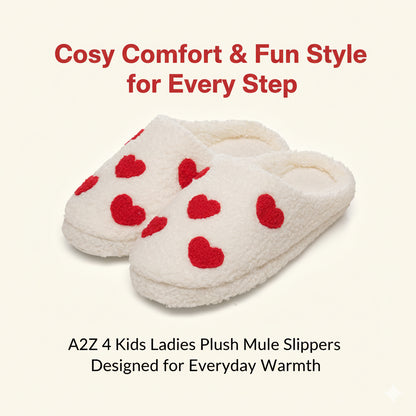 A2Z Ladies Heart & Rainbow Mule Slippers Faux Fur Lining & Non-Slip TPR Sole