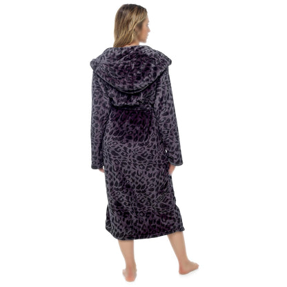 Ladies Shimmer Fleece Robe Calf Length with Belt Pockets Dressing Gown for Women