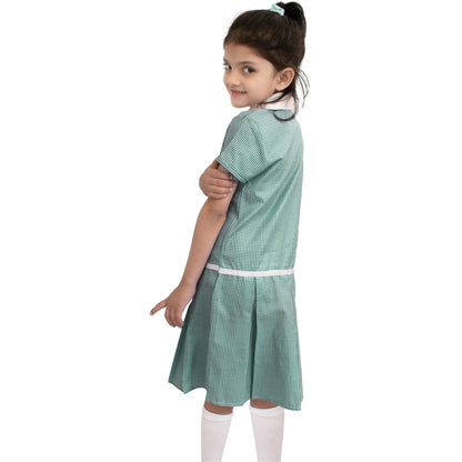 Kids Girls Gingham School Dress Zip Up Check Dresses With Matching Scrunchies