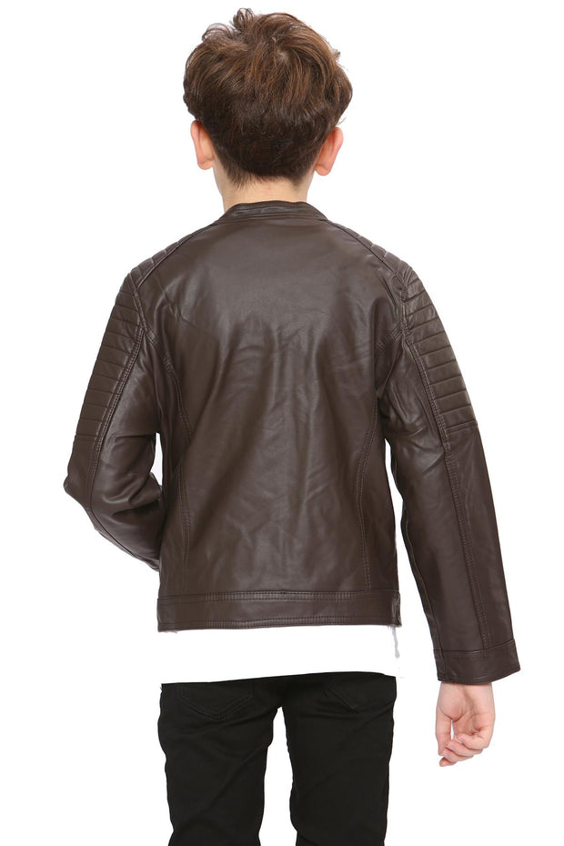 A2Z 4 Kids Motorcycle Biker Dark Brown Jacket PU Leather Jacket Zipper Stylish Boys Age 5-13 Years