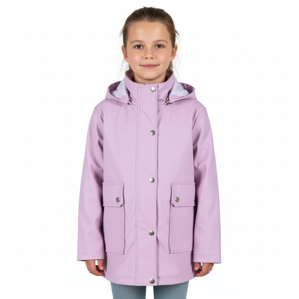 PU Raincoat Jacket Windbreaker Waterproof Parka Hooded For Girls Boys Age 5-13 Years