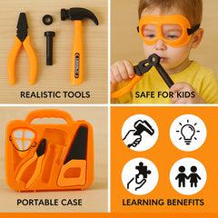 Kids Tool Set with Case Pretend Play Construction Tools DIY Kit for Boys Girls