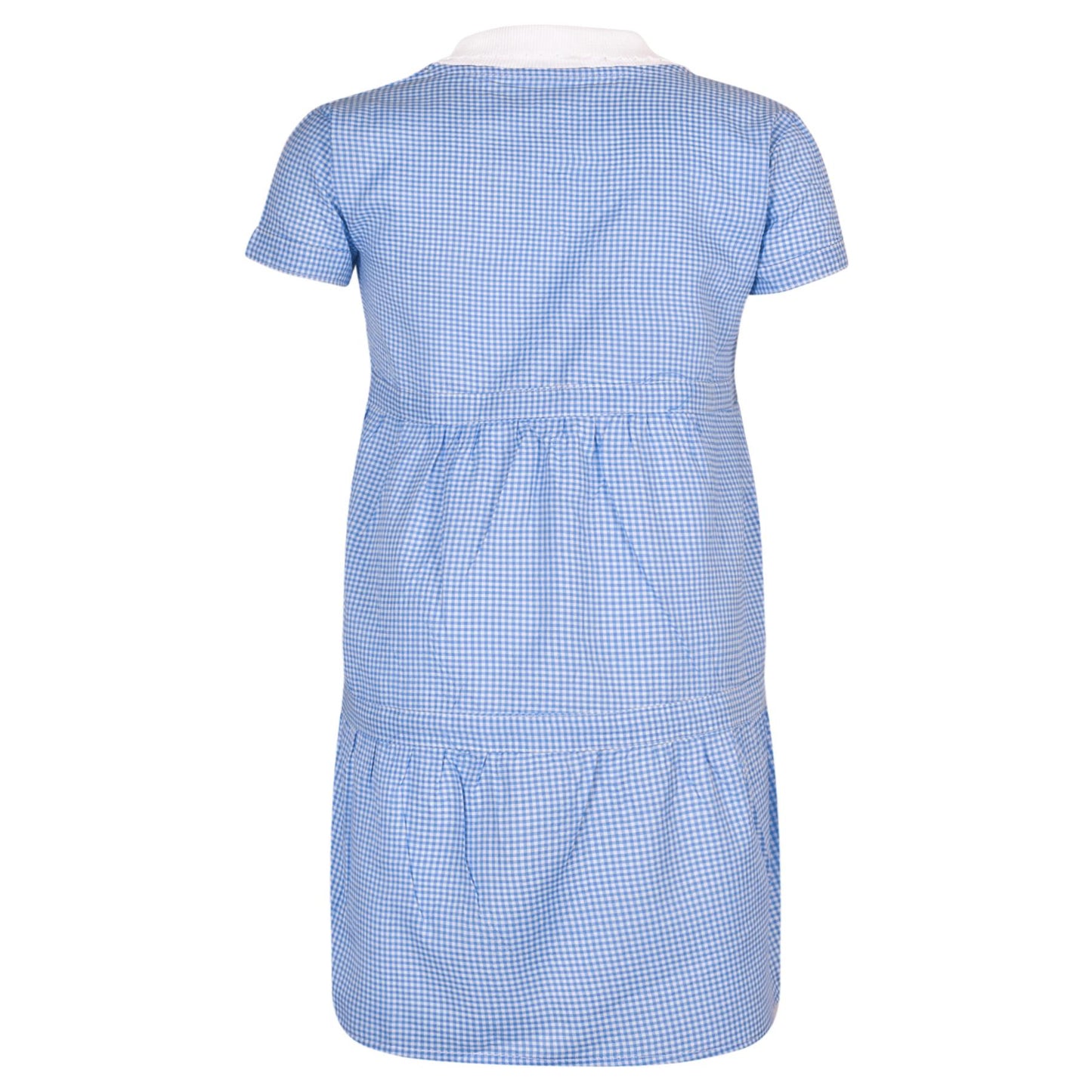 Kids Girls Gingham School Dress Check Button Up Tiered Dresses With Scrunchies