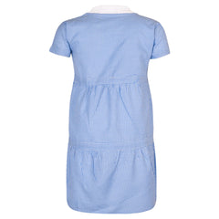 Kids Girls Gingham School Dress Check Button Up Tiered Dresses With Scrunchies