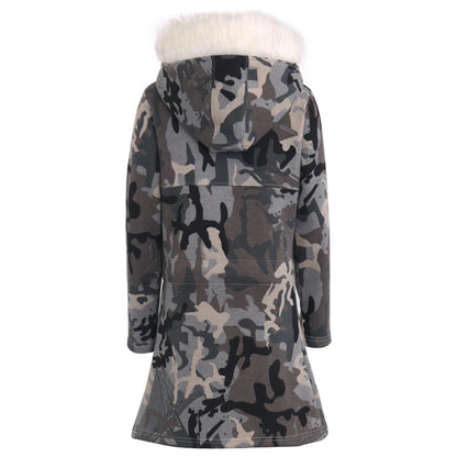 Kids Girls Hooded Camo Parka Jacket Faux Fur Coat New Fashion Age 5-13 Years