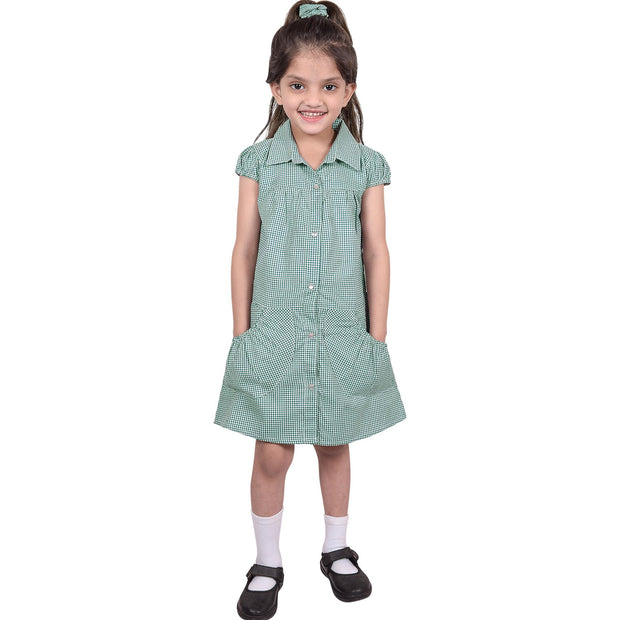 Girls Uniform School Dress Gingham Check Printed Dress With Matching Scrunchies - A2Z 4 Kids