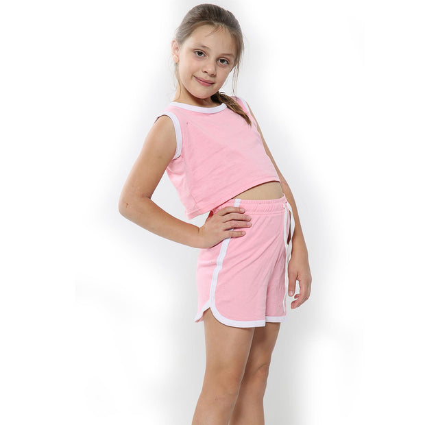 A2Z 4 Kids Girls Shorts Set 100% Cotton Contrast Taped Trendy Fashion Summer Baby Pink T Shirt Top and Hot Short Pants Outfit Set New Age 5 6 7 8 9 10 11 12 13 Years