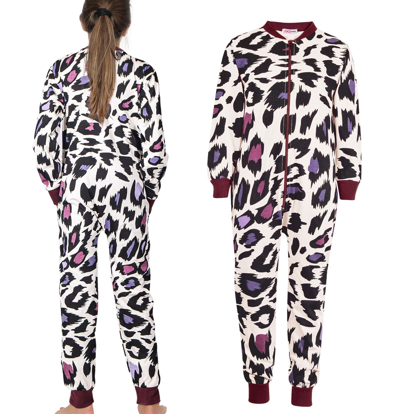 A2Z Onesie One Piece Kids Pyjamas Sleepsuit Leopard Print Costume For Girls