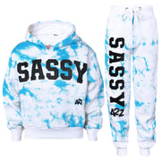 A2Z 4 Kids Girls Tracksuit Designer's Tie Dye Sassy Print Fleece Blue Hooded Crop Top Bottom Jogging Suit Joggers Age 5 6 7 8 9 10 11 12 13 Years