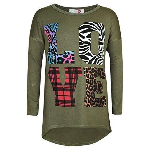 Kids Girls T Shirt LOVE Tartan Zebra Leopard Print Trendy Fashion Top 7-13 Years
